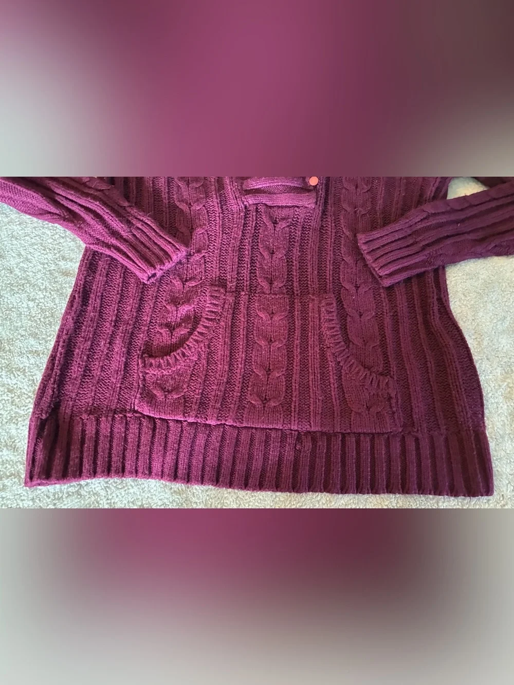 Women’s St John’s Bay Cozy Cable-Knit Hooded Sweater - Burgundy Size M